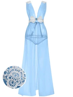New Retro Stage 1970s Sheer Lace Mesh Nightgown