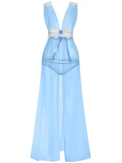 New Retro Stage 1970s Sheer Lace Mesh Nightgown
