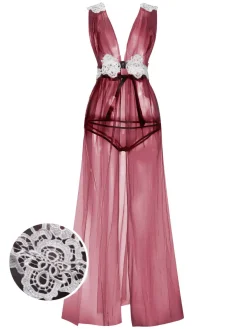 New Retro Stage 1970s Sheer Lace Mesh Nightgown