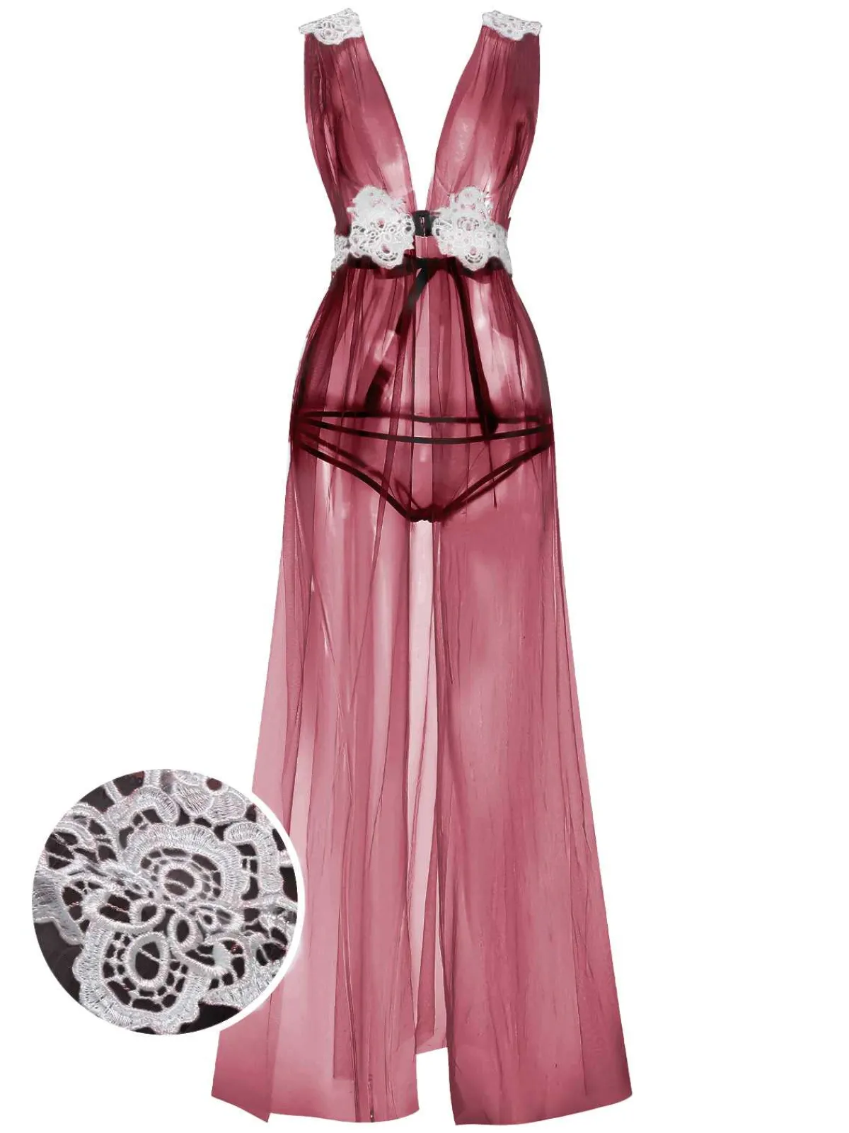 New Retro Stage 1970s Sheer Lace Mesh Nightgown