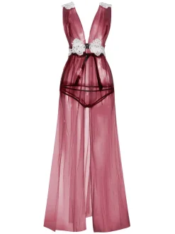 New Retro Stage 1970s Sheer Lace Mesh Nightgown