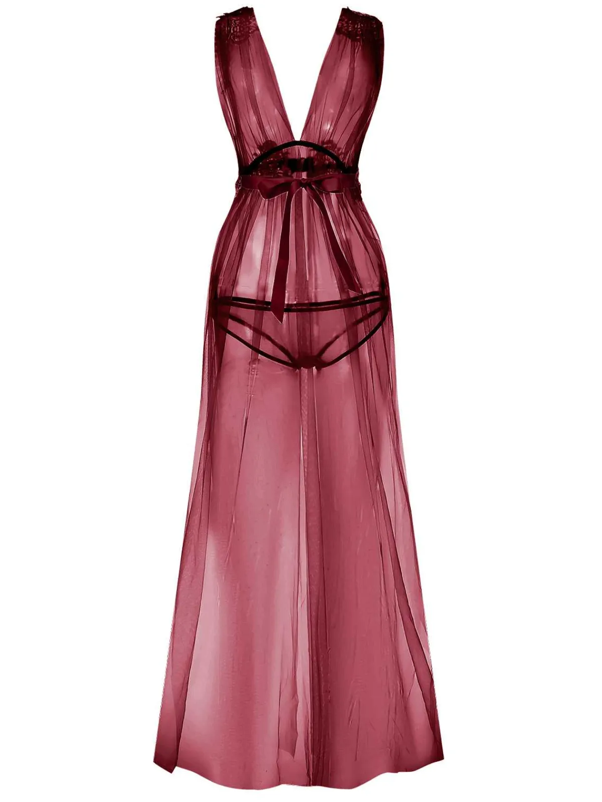 New Retro Stage 1970s Sheer Lace Mesh Nightgown