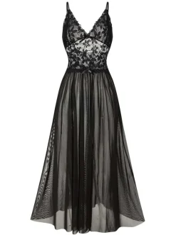 Best Retro Stage 1930s Sheer Lace Spaghetti Straps Nightgown