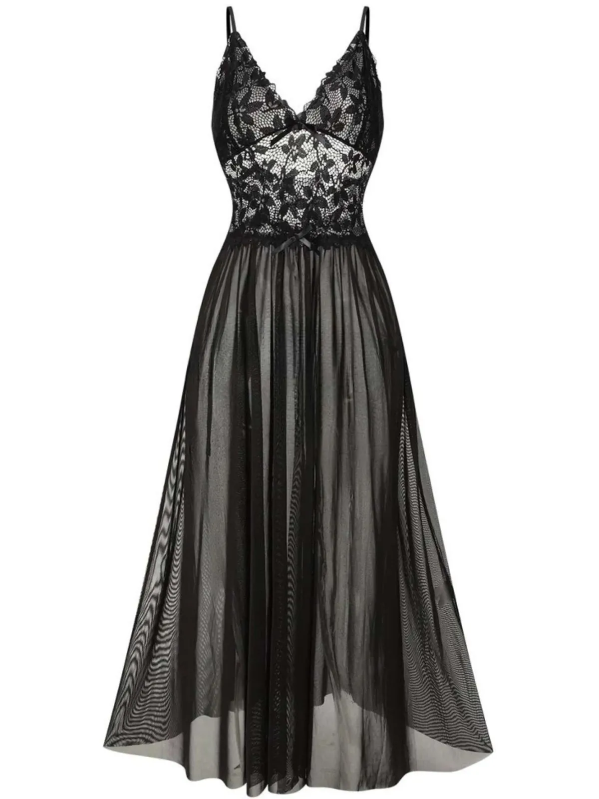 Best Retro Stage 1930s Sheer Lace Spaghetti Straps Nightgown