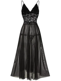Best Retro Stage 1930s Sheer Lace Spaghetti Straps Nightgown