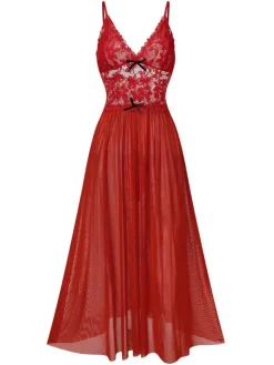 Best Retro Stage 1930s Sheer Lace Spaghetti Straps Nightgown