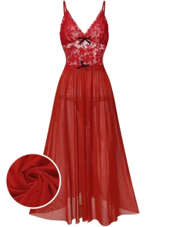 Best Retro Stage 1930s Sheer Lace Spaghetti Straps Nightgown