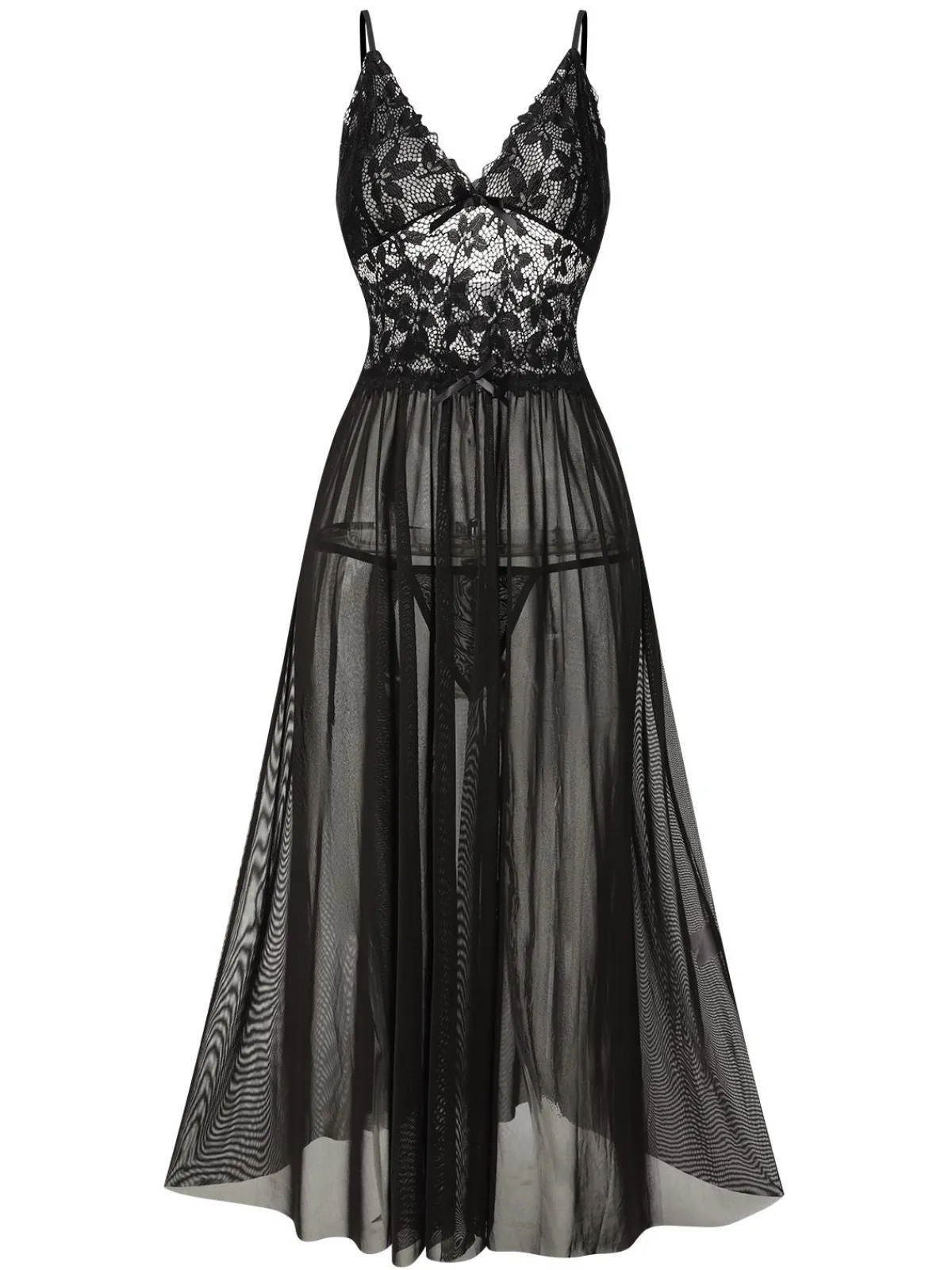 Best Retro Stage 1930s Sheer Lace Spaghetti Straps Nightgown