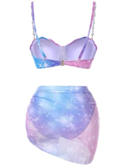 Hot Retro Stage 1970s Shell Pearl Chain Swimsuit & Cover-Up Purple