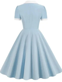 Outlet Retro Stage 1950s Shirt Collar White Buttons Swing Dress