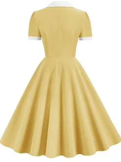 Online Retro Stage 1950s Shirt Collar White Buttons Swing Dress