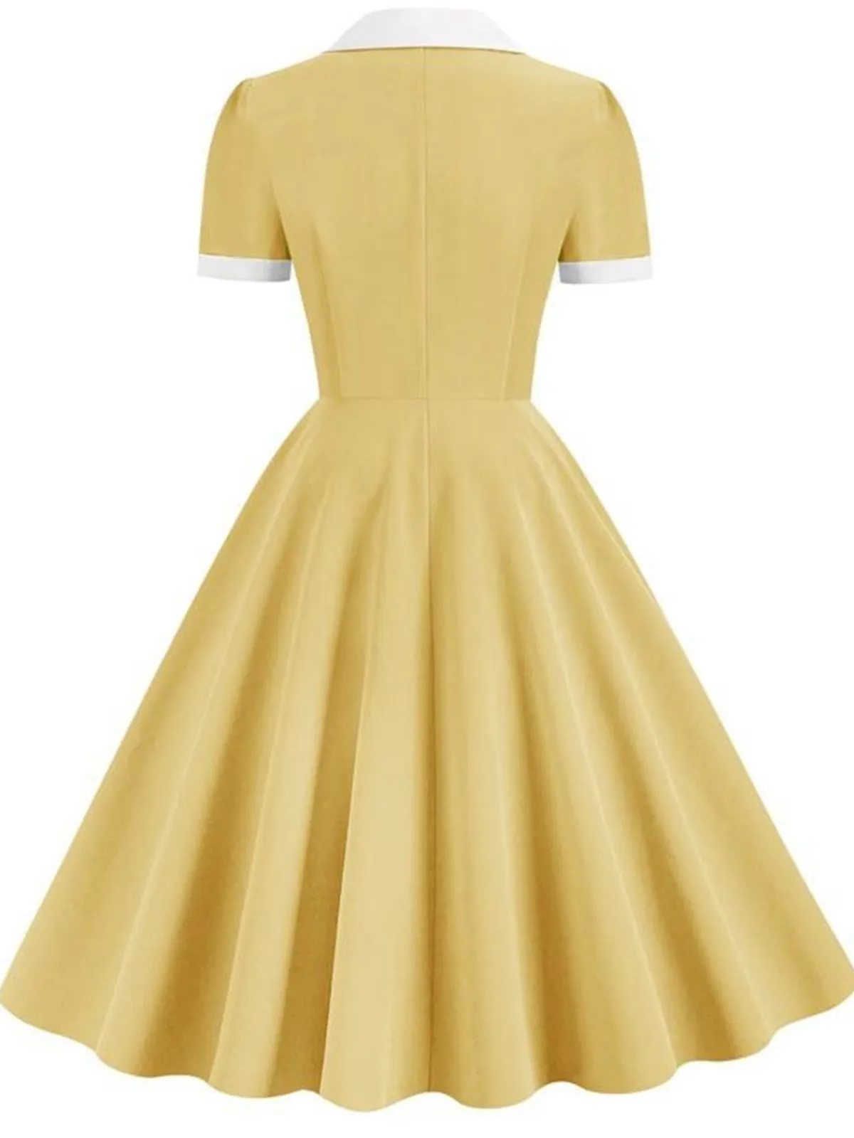 Online Retro Stage 1950s Shirt Collar White Buttons Swing Dress