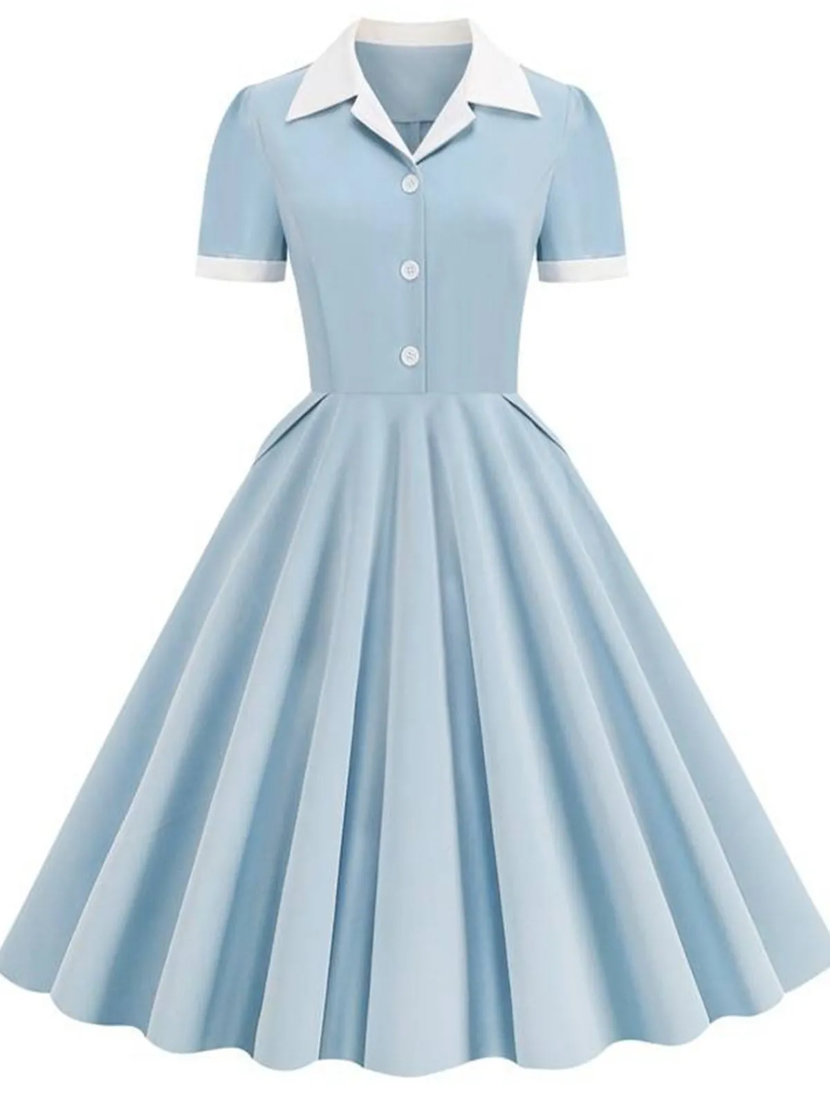 Online Retro Stage 1950s Shirt Collar White Buttons Swing Dress