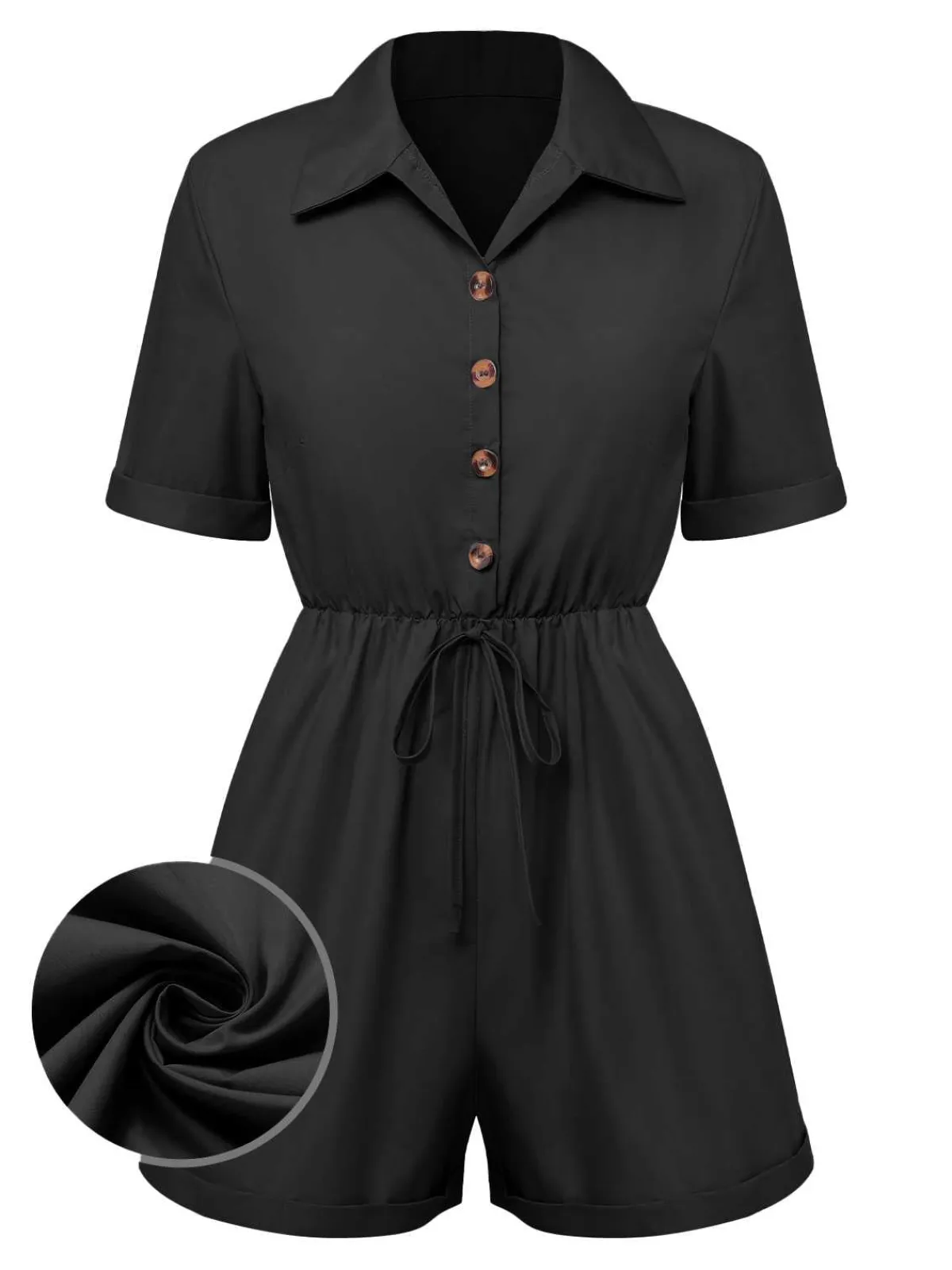 Sale Retro Stage 1950s Shirt Neck Lace-Up Solid Romper