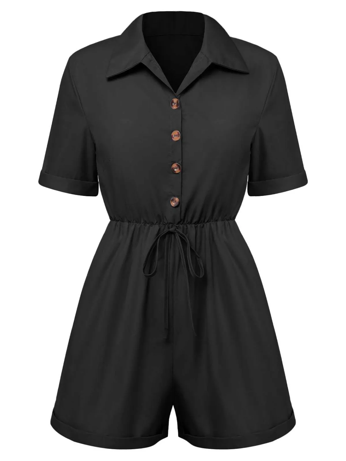Sale Retro Stage 1950s Shirt Neck Lace-Up Solid Romper