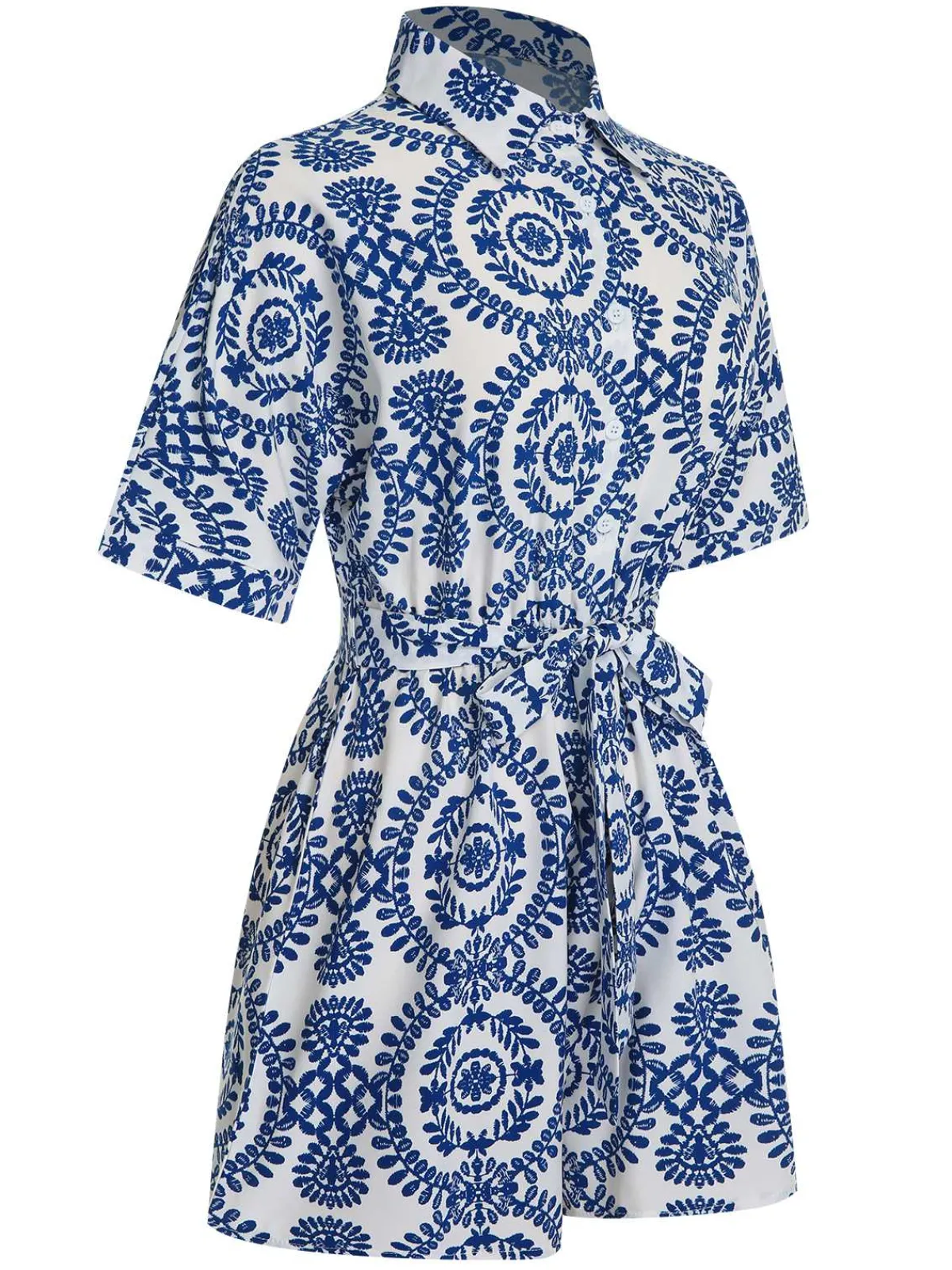 Sale Retro Stage 1950s Shirt Neck Print Belted Romper