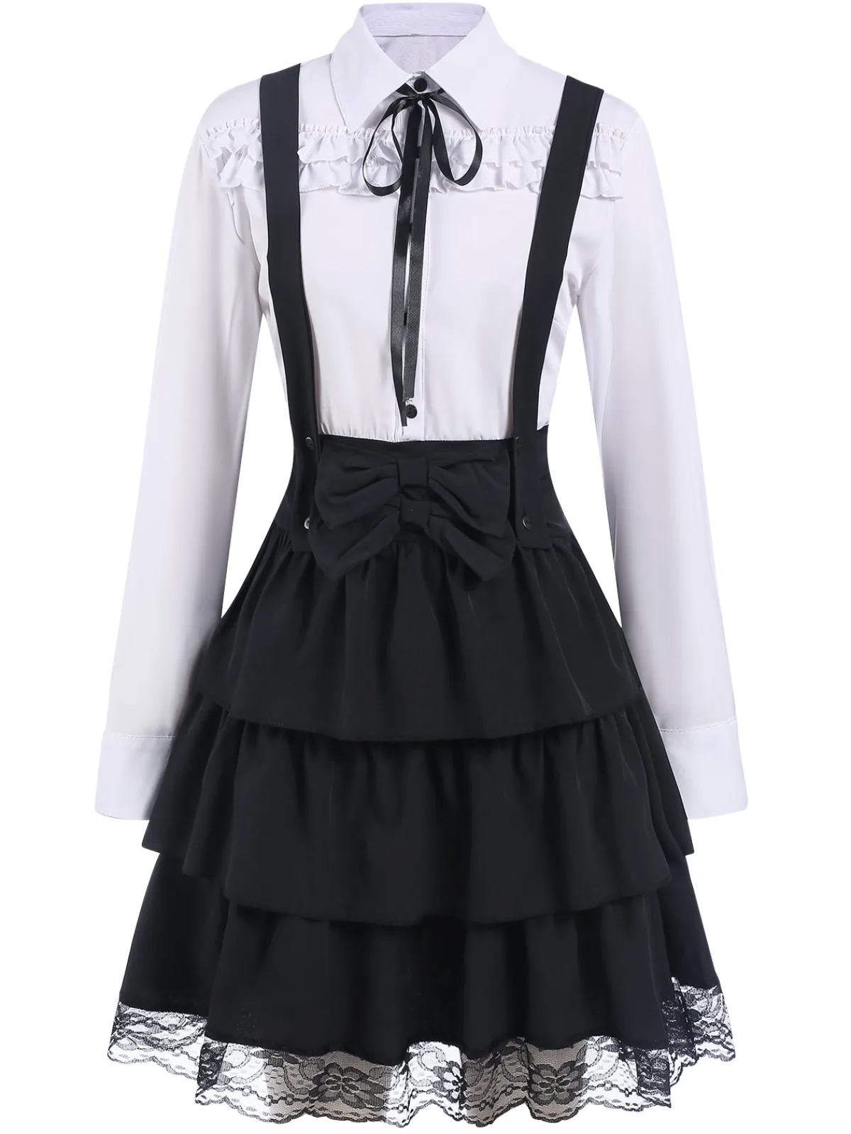 Best Retro Stage 1950S Shirt Neck Suspender Patchwork Layered Dress Black