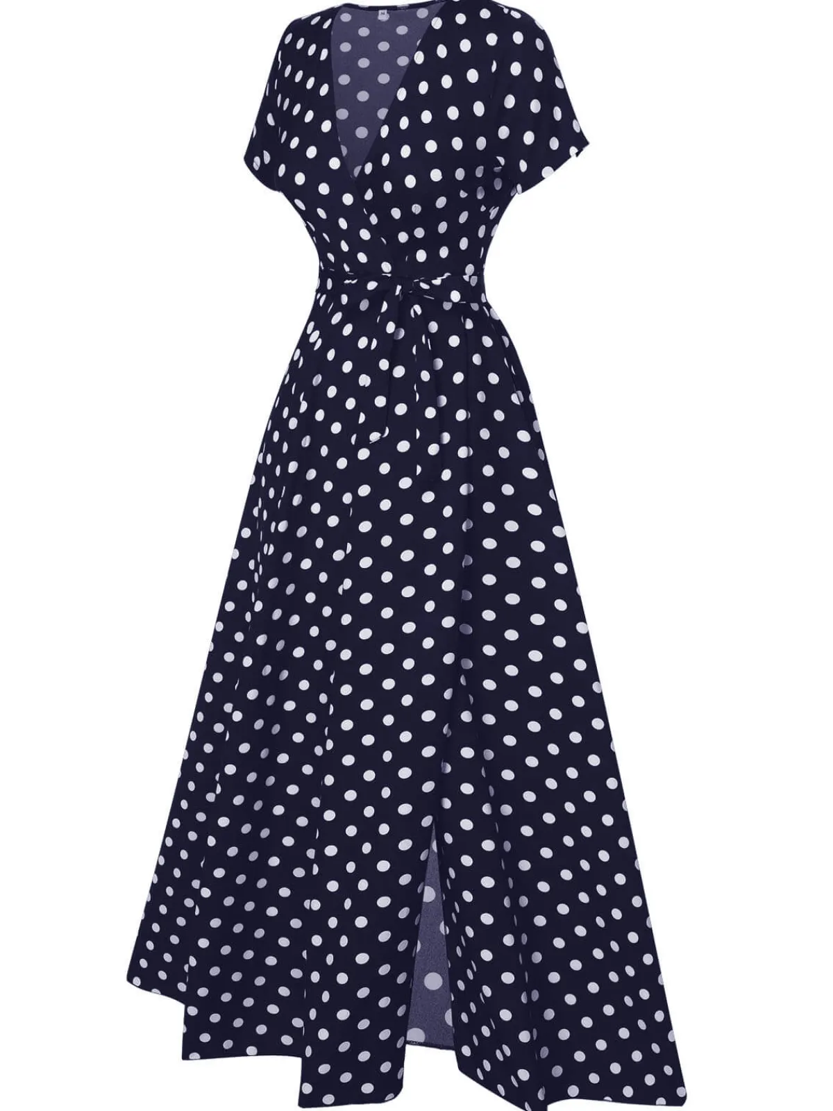 Outlet Retro Stage 1930s Side Slit Deep V-Neck Polka Dots Dress