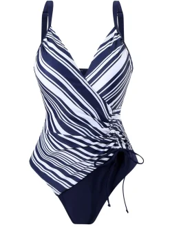 New Retro Stage 1960s Side-Laced V-Neck One-Piece Swimsuit