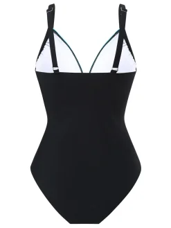New Retro Stage 1960s Side-Laced V-Neck One-Piece Swimsuit