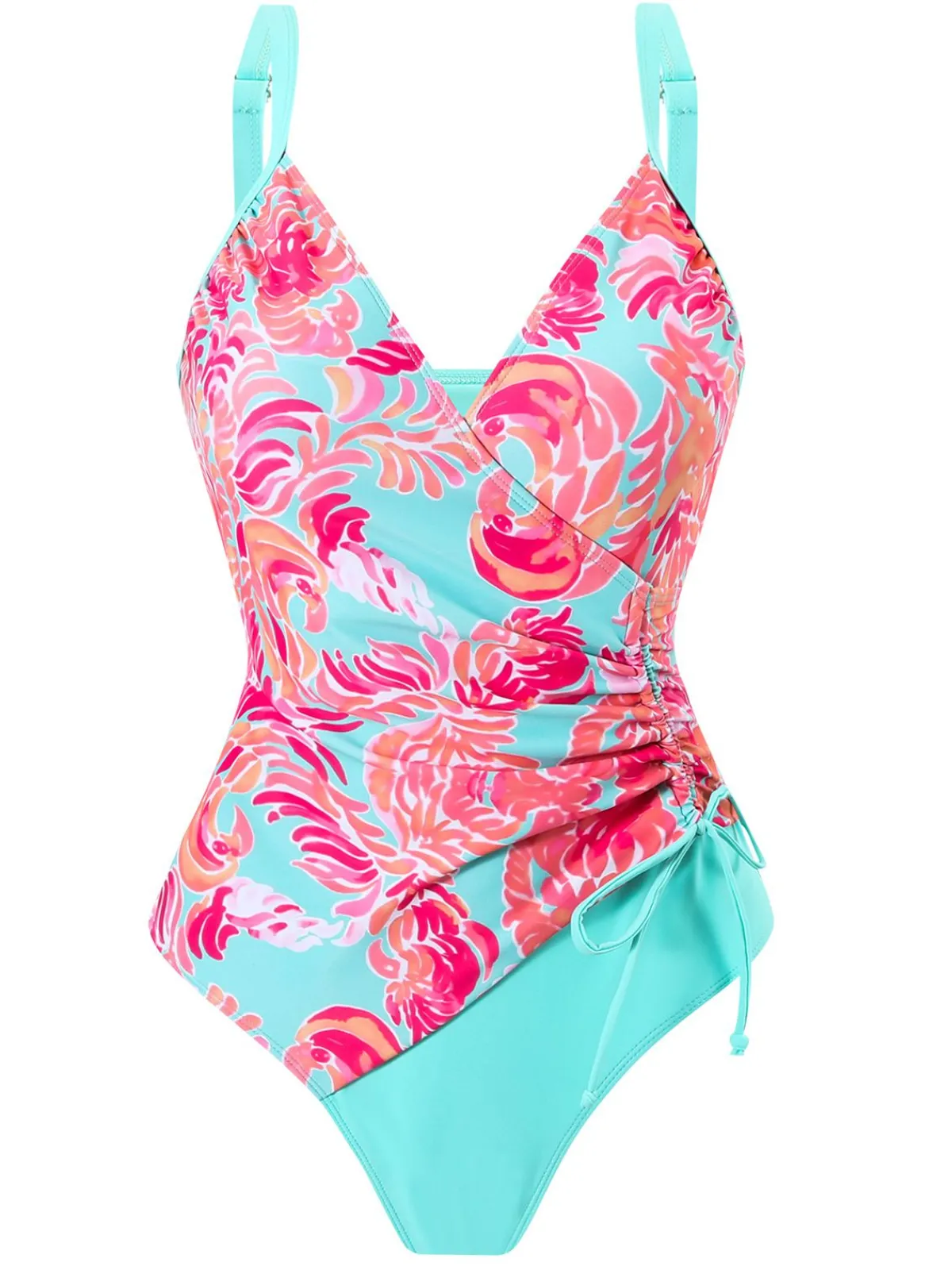 New Retro Stage 1960s Side-Laced V-Neck One-Piece Swimsuit