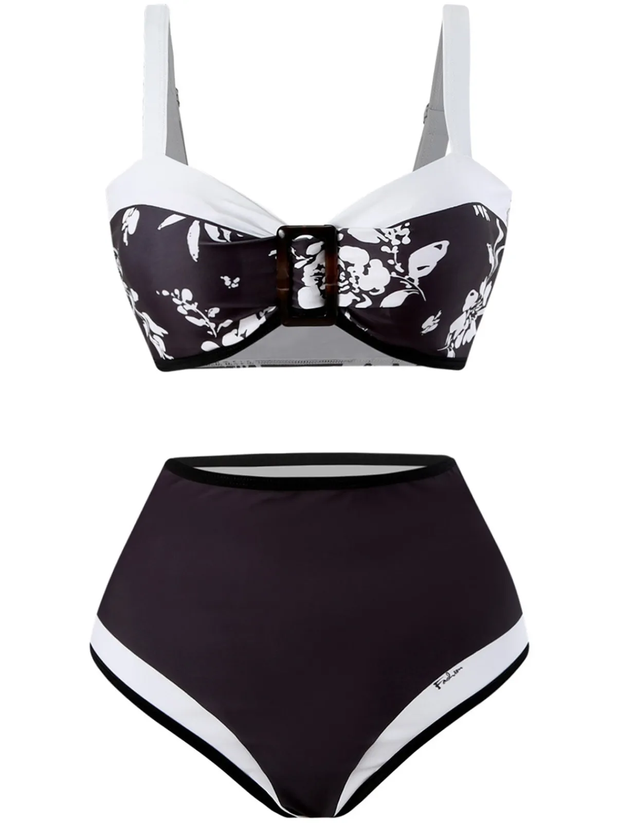 New Retro Stage 1940s Silhouette Plants Wide Straps Bikini