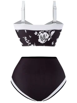 New Retro Stage 1940s Silhouette Plants Wide Straps Bikini