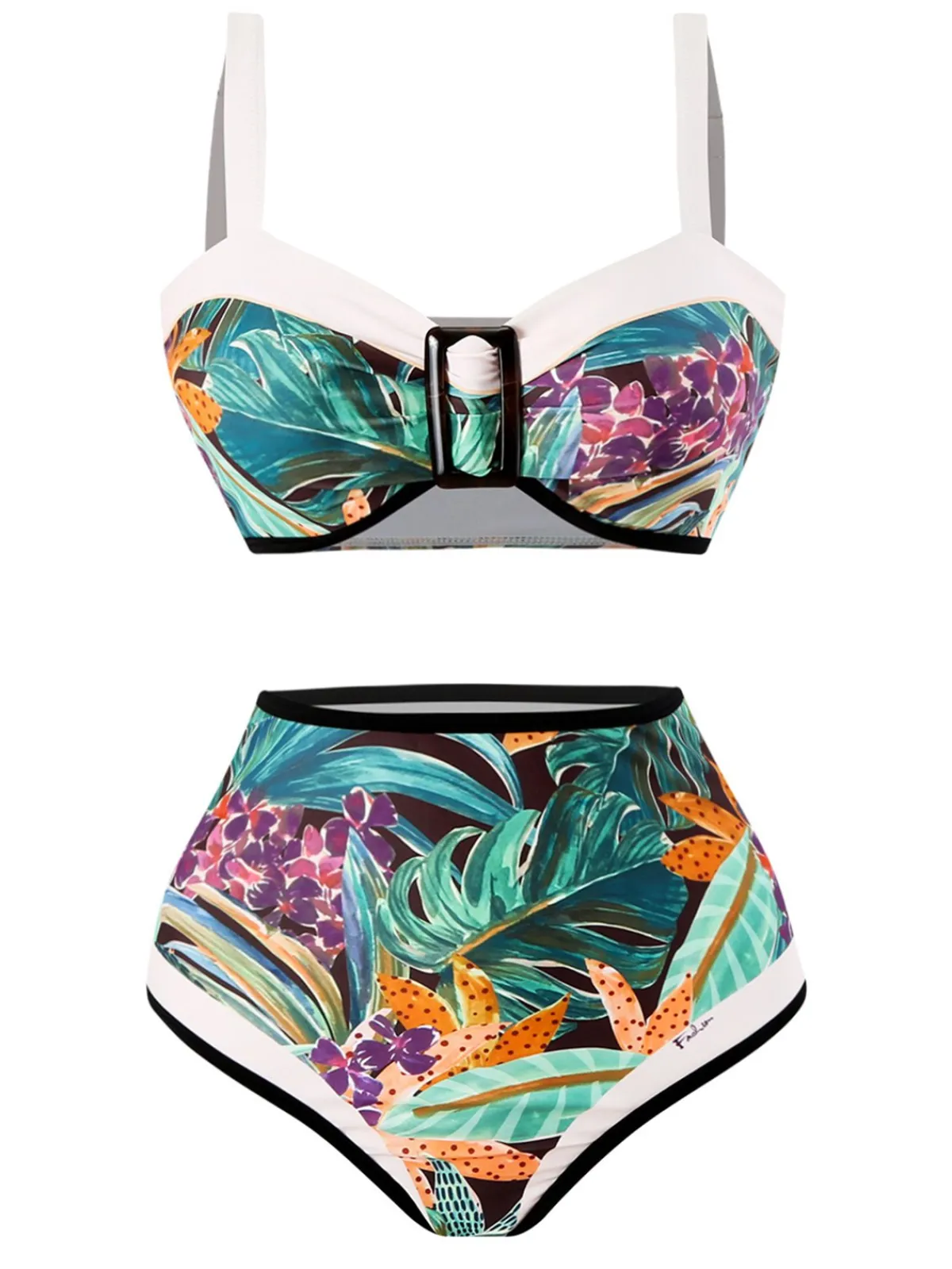 New Retro Stage 1940s Silhouette Plants Wide Straps Bikini