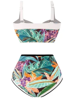 New Retro Stage 1940s Silhouette Plants Wide Straps Bikini