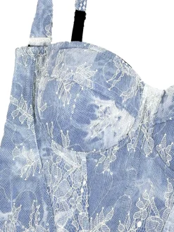 Outlet Retro Stage 1950s Slip Denim Lace Corset Top Light Blue