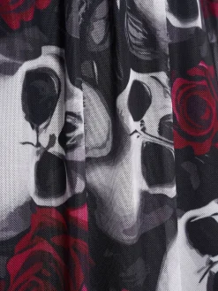 New Retro Stage 1950s Slip Halloween Skull Rose Dress Black