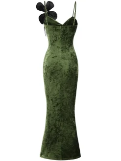 New Retro Stage 1930s Slit Spaghetti Straps Velvet Dress