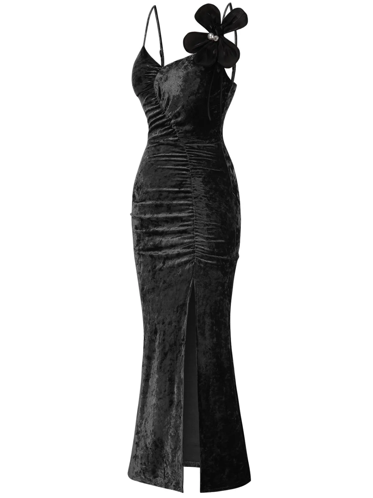 New Retro Stage 1930s Slit Spaghetti Straps Velvet Dress