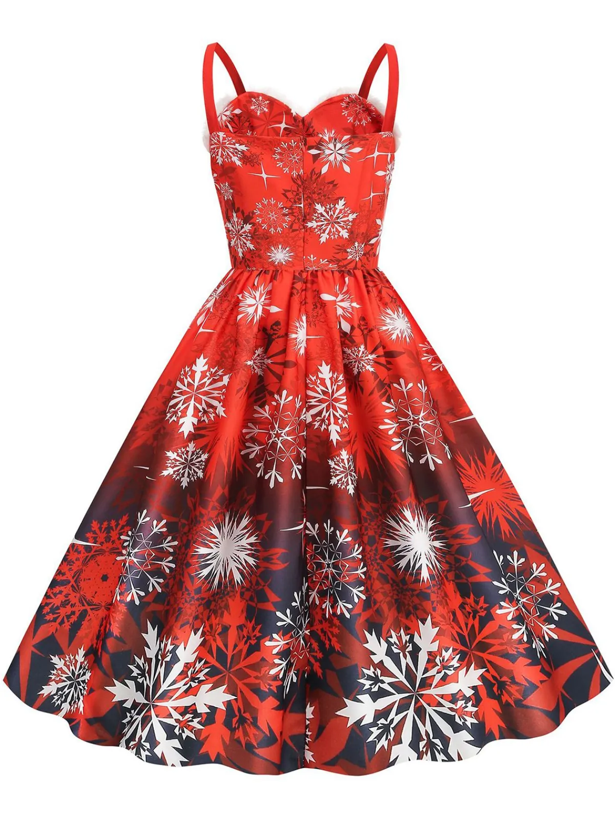 Discount Retro Stage 1950s Snowflake Fur Collar Christmas Dress