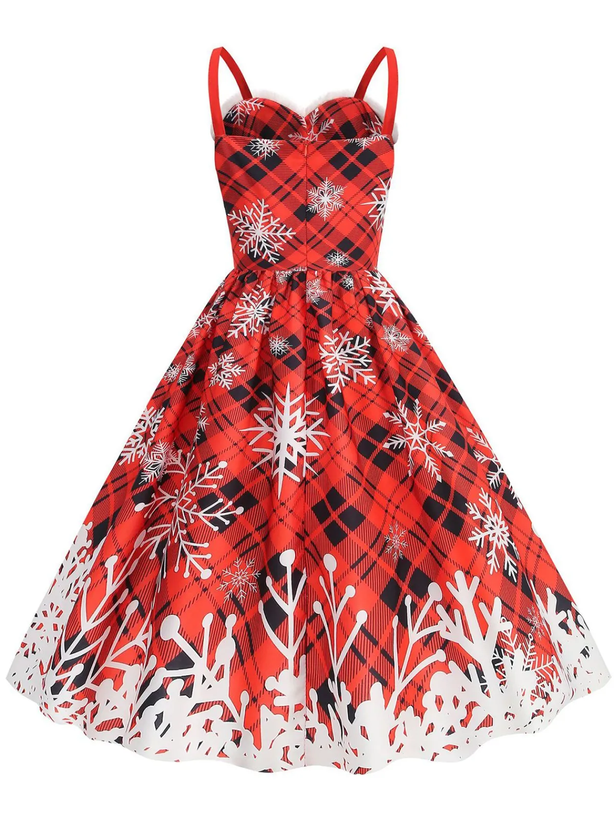 Discount Retro Stage 1950s Snowflake Fur Collar Christmas Dress