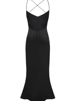 Fashion Retro Stage 1930s Solid Back Cross Straps Mermaid Dress