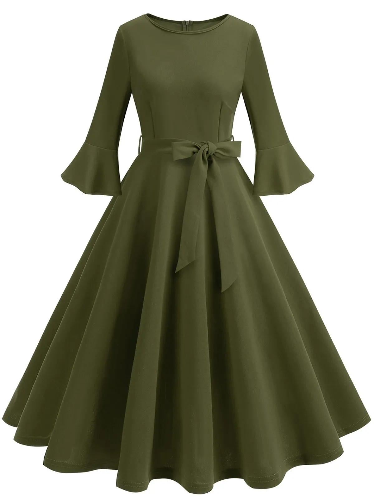 Discount Retro Stage 1950s Solid Bell Sleeves Swing Dress
