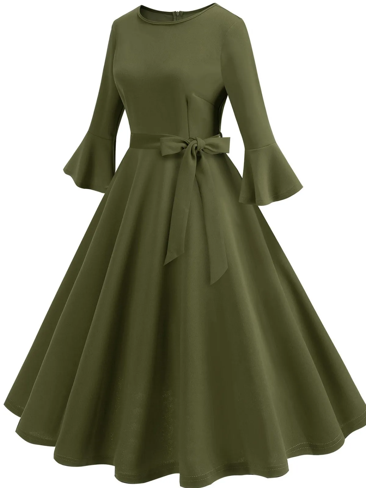 Discount Retro Stage 1950s Solid Bell Sleeves Swing Dress