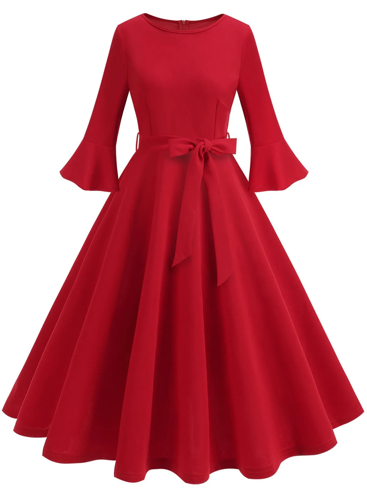 Discount Retro Stage 1950s Solid Bell Sleeves Swing Dress