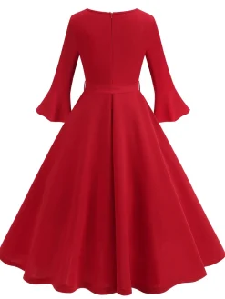 Discount Retro Stage 1950s Solid Bell Sleeves Swing Dress