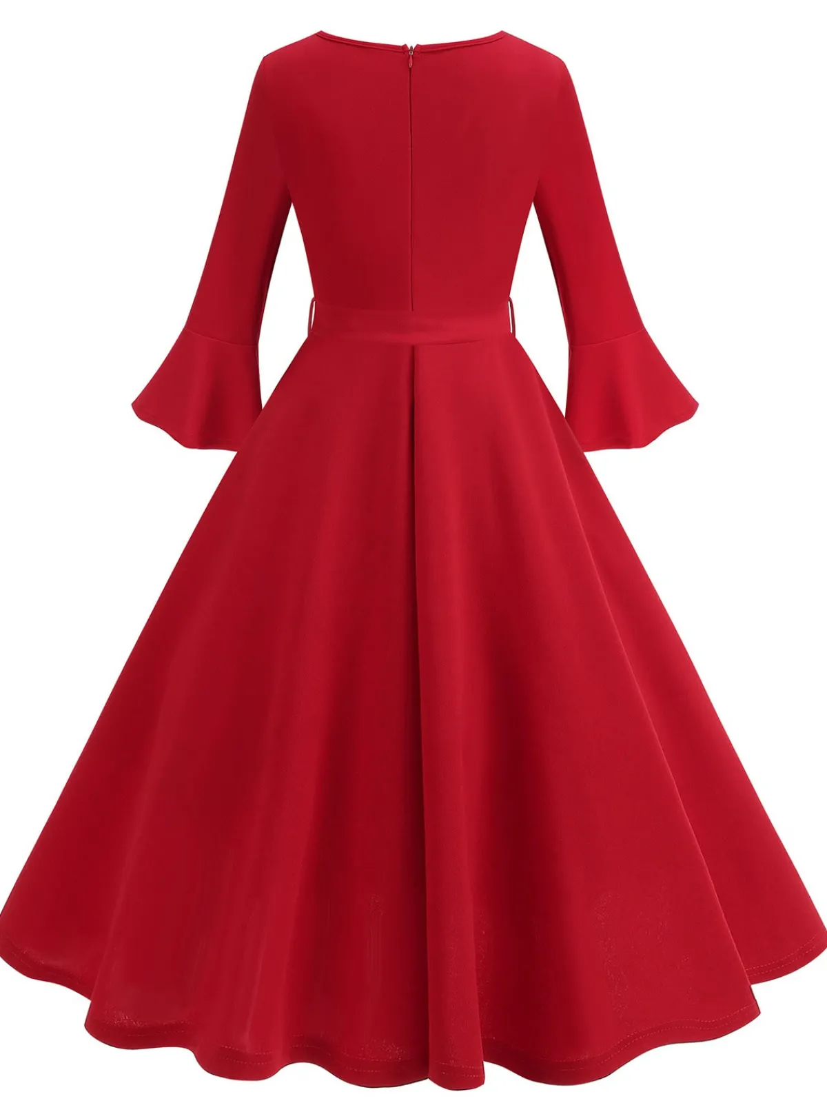 Discount Retro Stage 1950s Solid Bell Sleeves Swing Dress