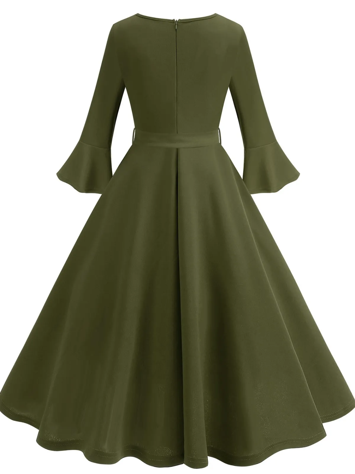 Discount Retro Stage 1950s Solid Bell Sleeves Swing Dress