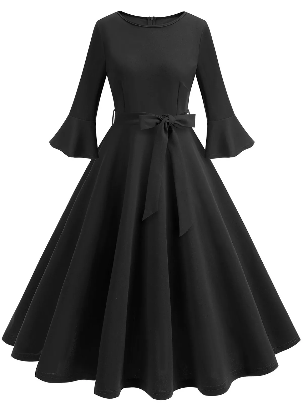 Discount Retro Stage 1950s Solid Bell Sleeves Swing Dress