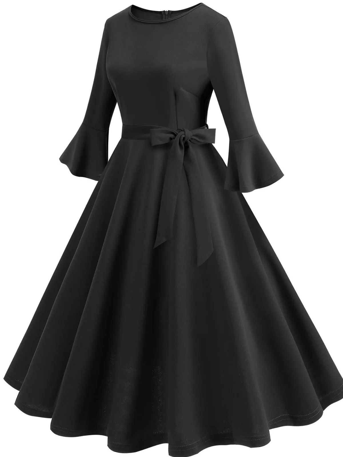 Discount Retro Stage 1950s Solid Bell Sleeves Swing Dress