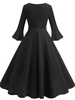 Discount Retro Stage 1950s Solid Bell Sleeves Swing Dress