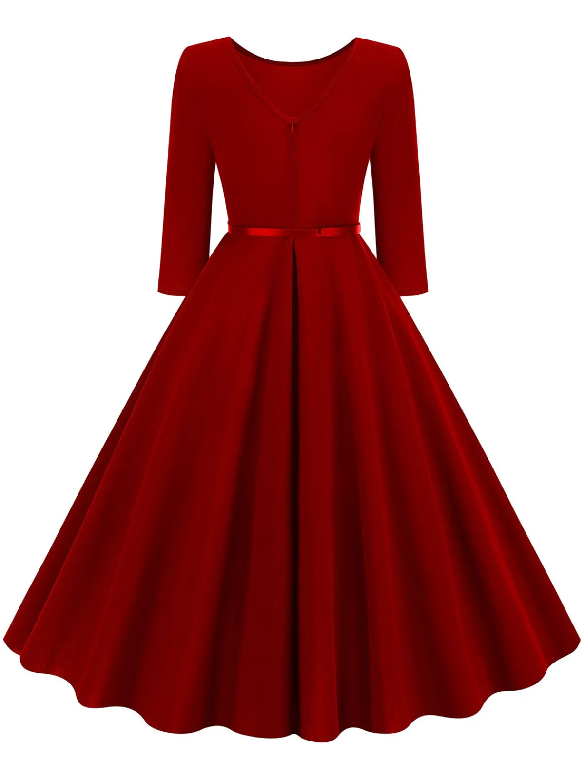 Online Retro Stage 1950s Solid Belted Swing Dress