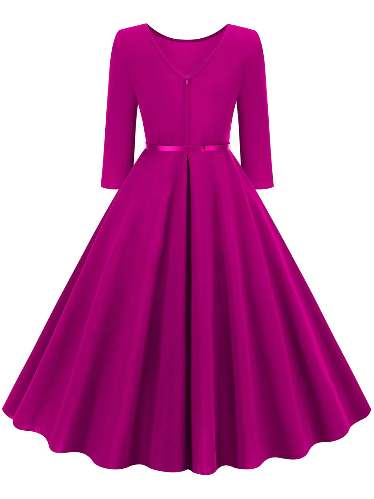 Online Retro Stage 1950s Solid Belted Swing Dress