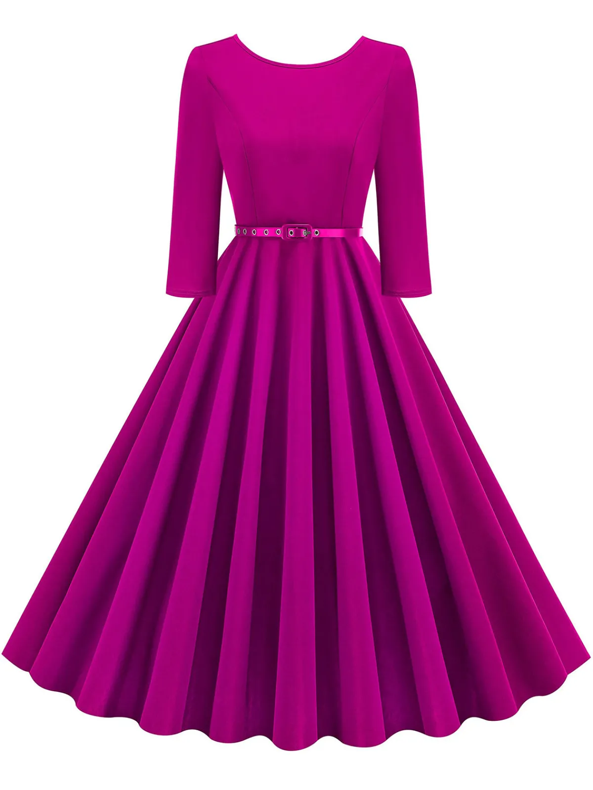 Online Retro Stage 1950s Solid Belted Swing Dress
