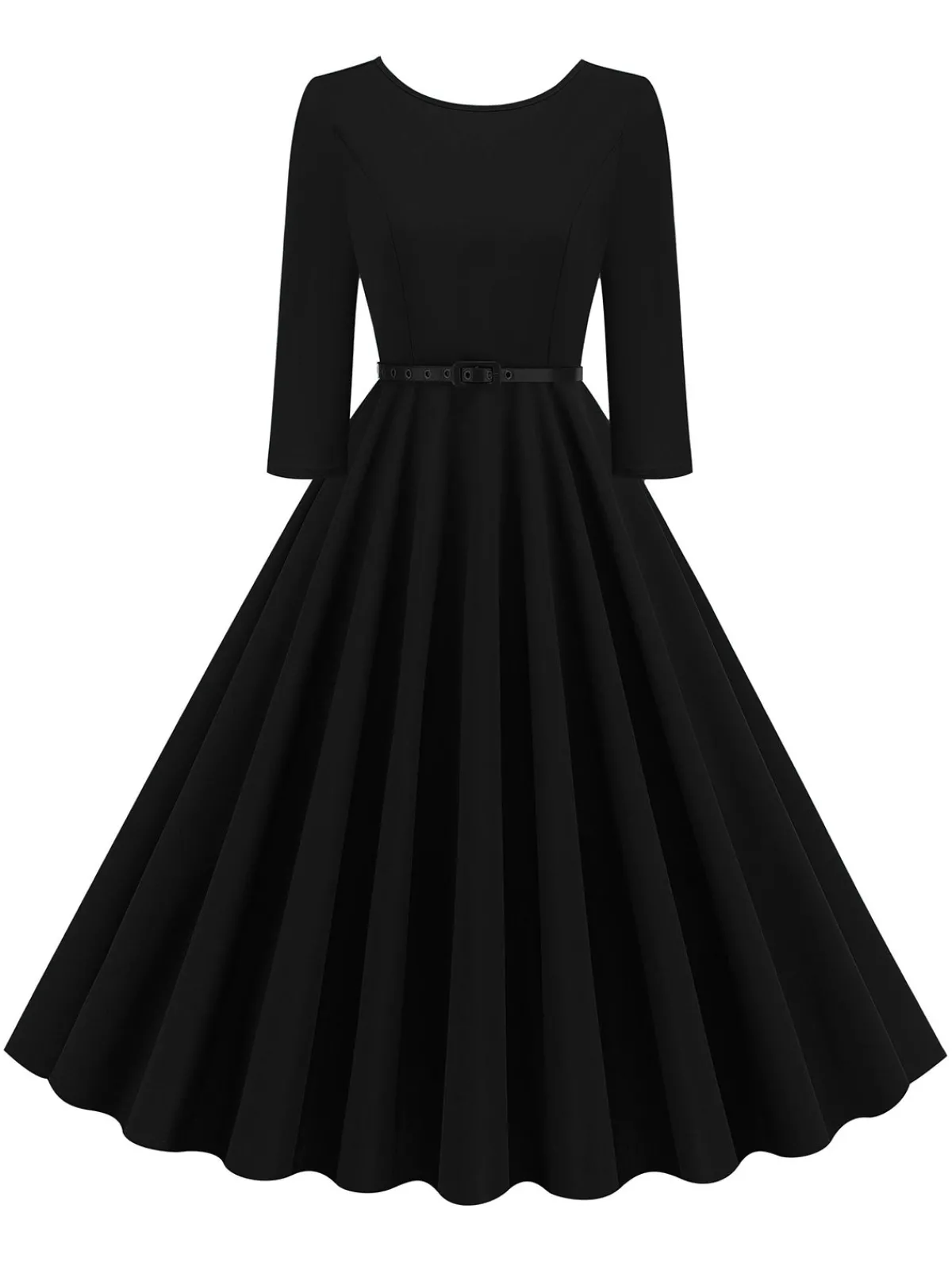Online Retro Stage 1950s Solid Belted Swing Dress