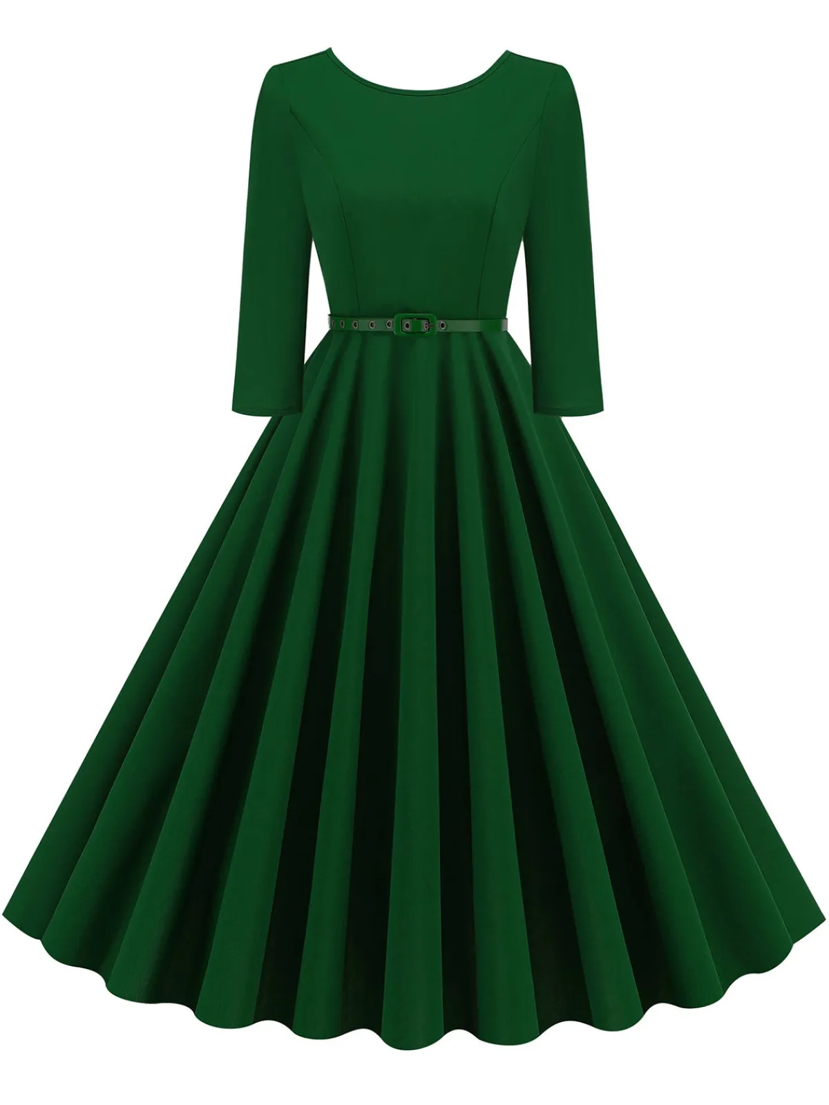 Online Retro Stage 1950s Solid Belted Swing Dress